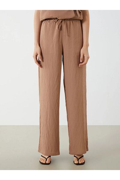 LC Waikiki Lcw vision brown elastic waist striped wide leg women's pants