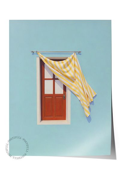 Postifull Frameless Wall Poster, Door and Yellow Curtain, Photo, Yellow Color Poster, 2025 Summer Selection, No:10970