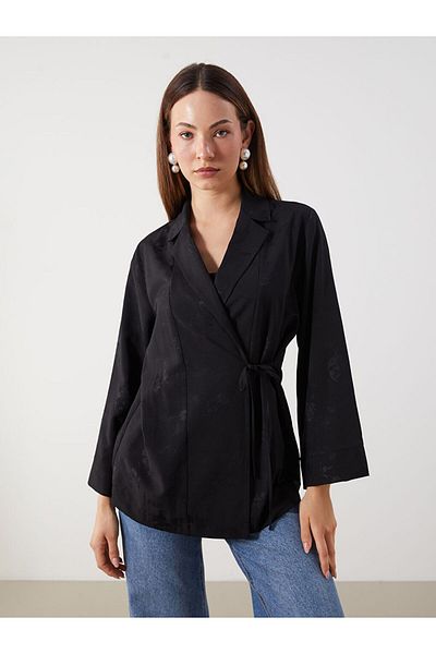 LC Waikiki Double Breasted Collar Floral Satin Women's Kimono