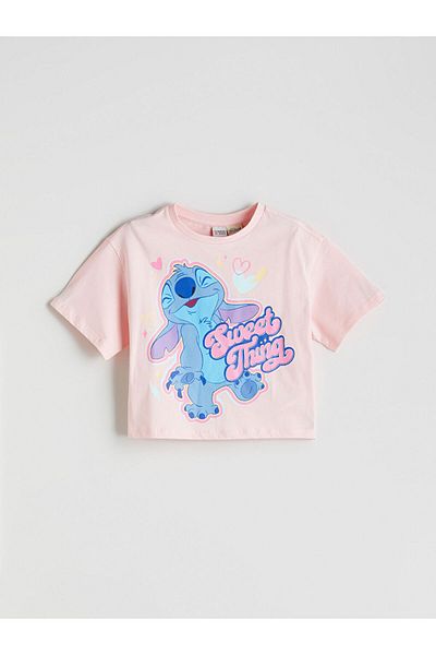 LC Waikiki Pink Crew Neck Stitch Printed Girl's T-Shirt