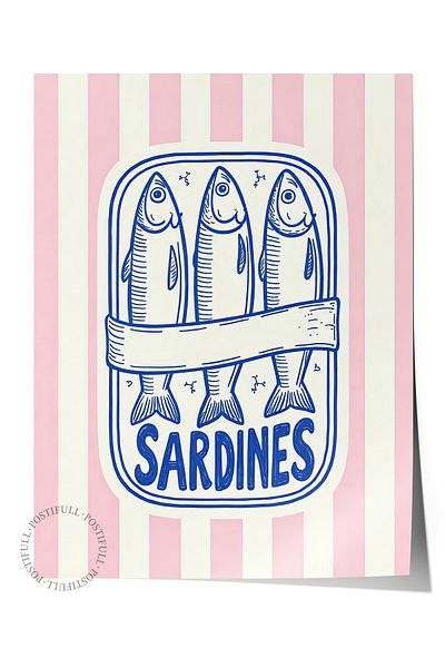 Postifull Frameless Wall Poster, Sardines, Illustration, Blue Color Poster, Summer Selection 2025, No:109556
