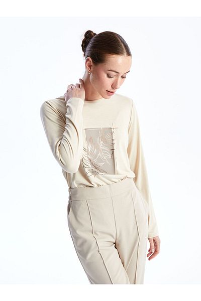 LC Waikiki Crew Neck Printed Long Sleeve Women's T-Shirt