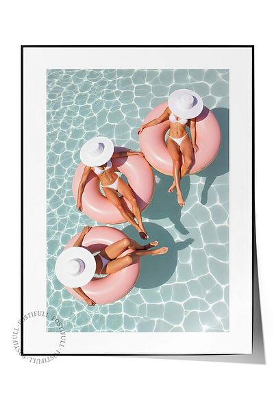 Postifull Frameless Wall Poster, Three Women Sunbathing, Photo, Blue Color Poster, 2025 Summer Selection, No:10