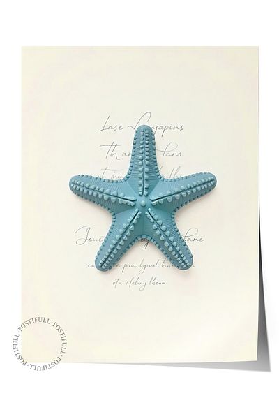 Postifull Frameless Wall Poster, Starfish, Illustration, Blue Color Poster, 2025 Summer Selection, No:109620