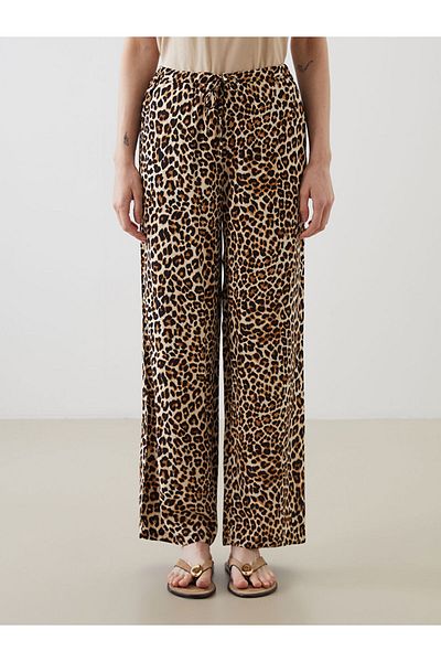 LC Waikiki Leopard Print Women's Trousers with Elastic Waist