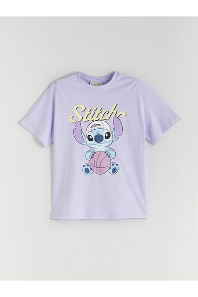 LC Waikiki Lilac Crew Neck Stitch Printed Girl's T-Shirt