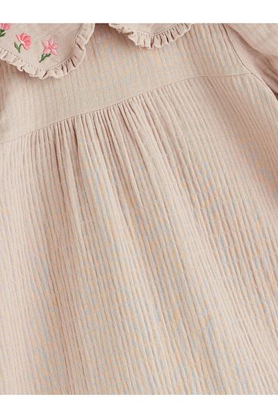 LC Waikiki Beige Baby Collar Baby Girl Muslin Jumpsuit