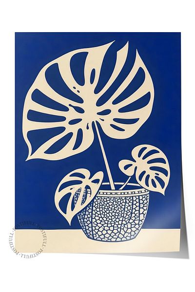 Postifull Frameless Wall Poster, Blue Plant, Illustration, Blue Color Poster, 2025 Summer Selection, No:109591