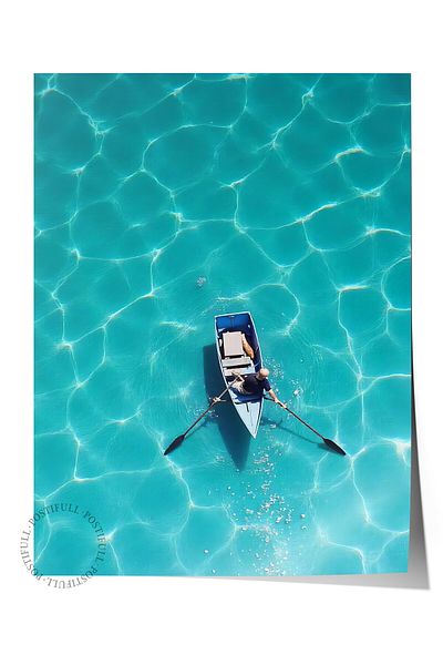 Postifull Frameless Wall Poster, Boat on the Sea, Photo, Blue Color Poster, 2025 Summer Selection, No:109718
