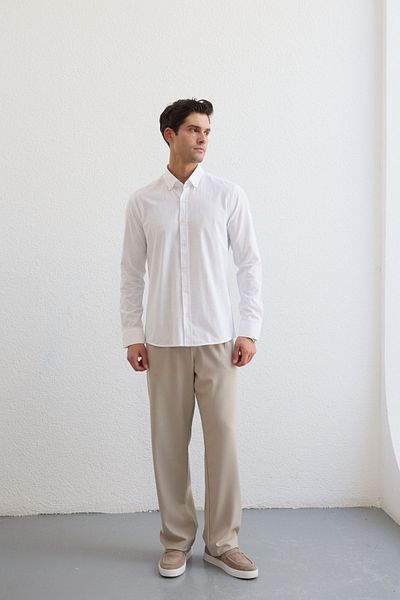 Livio Ferri Turi Men's Cotton Shirt Modern Slim Fit Linen Look Long Sleeve