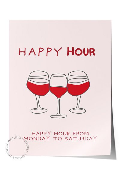 Postifull Frameless Wall Poster, Wine Glasses, Flat Illustration, Red, Beige Color Poster, 2025 Summer Selection