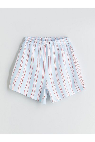 LC Waikiki Blue Elastic Waist Striped Girl's Shorts