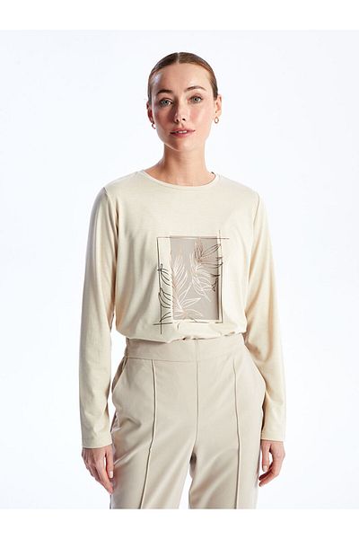 LC Waikiki Crew Neck Printed Long Sleeve Women's T-Shirt