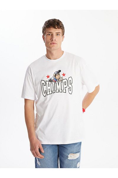 LC Waikiki Crew Neck Short Sleeve Nostalgic Monkey Printed Combed Cotton Men's T-Shirt