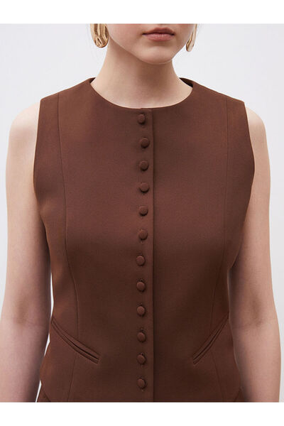 LC Waikiki Bisiklet Yaka Krep Kadın Klasik Yelek