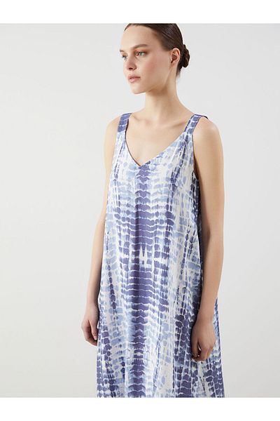 LC Waikiki Blue V-Neck Patterned Dress