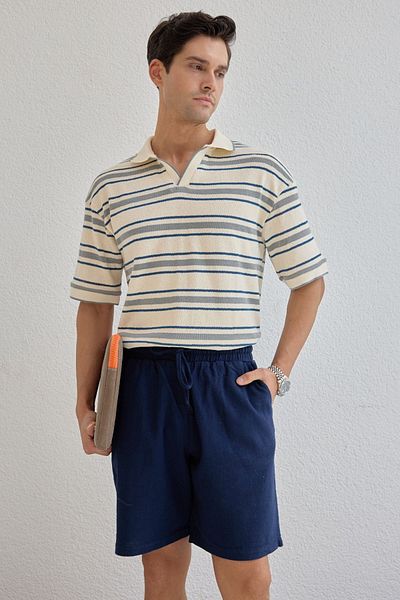 Livio Ferri Kuryu Men's Muslin Shorts Comfortable Fit 100% Cotton Breathable Texture