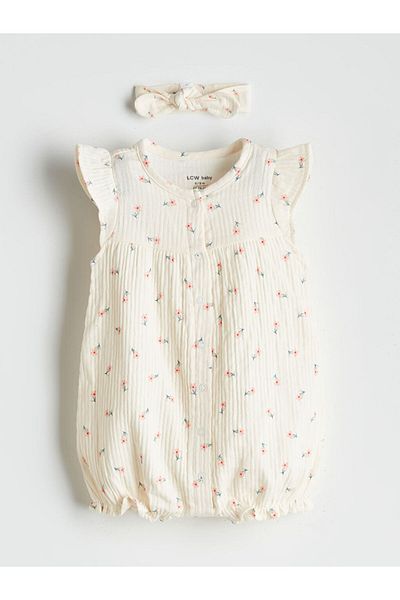 LC Waikiki New Season Crew Neck Floral Baby Girl Jumpsuit and Headband - S5Es89Z1