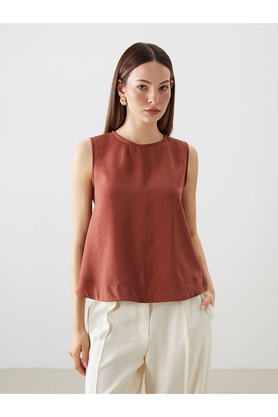 LC Waikiki Brown Crew Neck Modal Blend Blouse