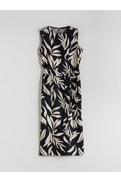 LC Waikiki Rochie din amestec de in floral cu decolteu rotund
