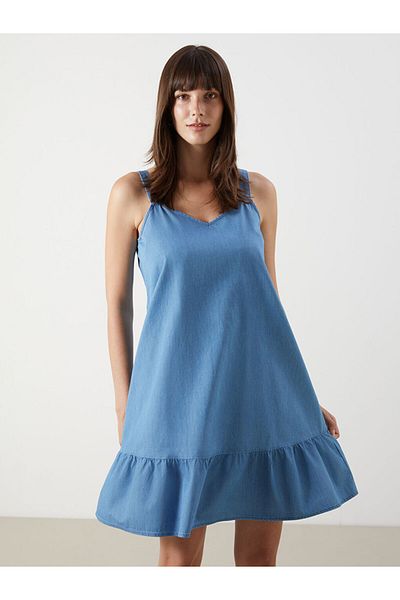 LC Waikiki V Neck Strap Mini Jean Dress