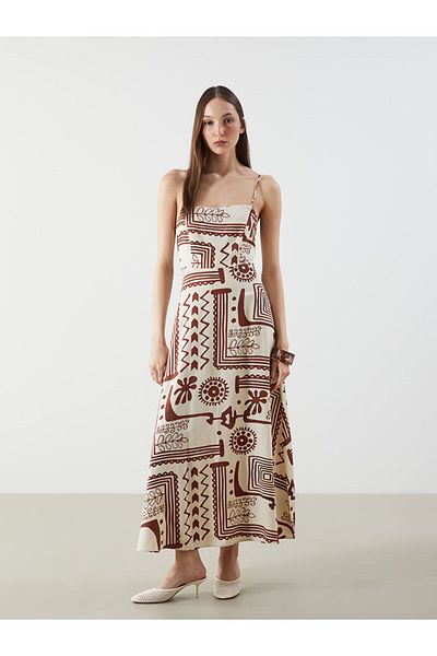 LC Waikiki Rochie din amestec de in cu model cu guler pătrat