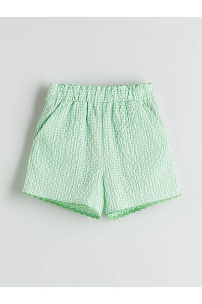 LC Waikiki Green Plaid Girl's Shorts with Elastic Waist