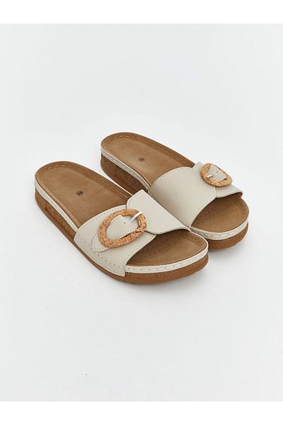 LC Waikiki Beige Leather Look Women's Slippers