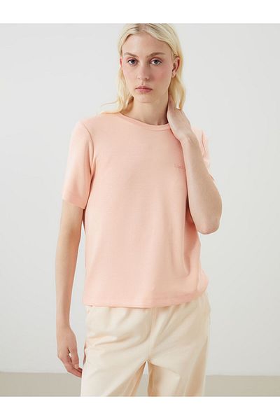 LC Waikiki Peach Crew Neck Embroidered Women's T-Shirt