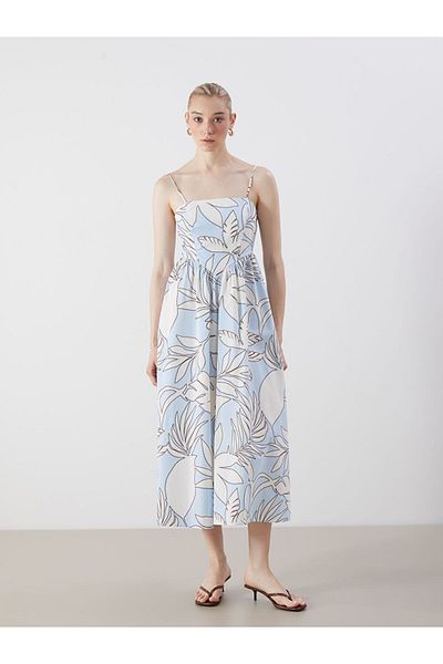 LC Waikiki Rochie din poplin floral cu guler pătrat de sezon nou - S5PD24Z8