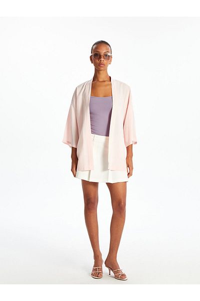 LC Waikiki Pink Shawl Collar Oversize Women's Kimono
