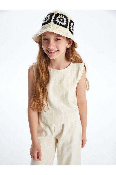 LC Waikiki Beige Crew Neck Girl's Crop Blouse