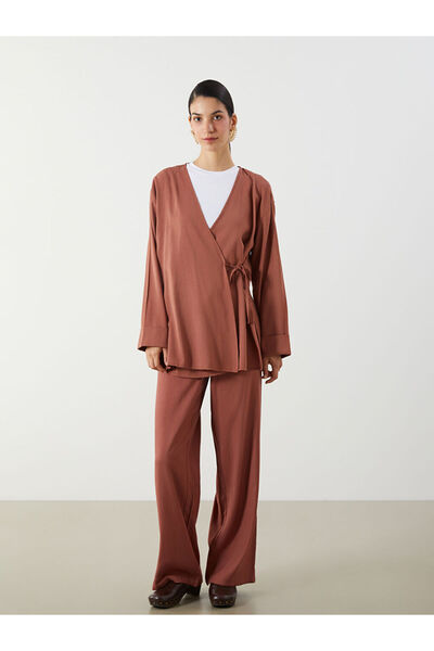 LC Waikiki Lcw modest brown elastic waist linen blend women's pants