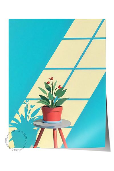 Postifull Frameless Wall Poster, Sun Reflection and Flower, Illustration, Blue Color Poster, 2025 Summer Selection