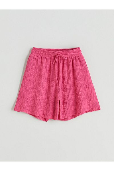 LC Waikiki Pink Textured Women's Shorts with Elastic Waist