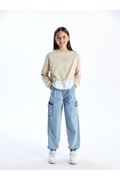 LC Waikiki Elastic Waist Girl's Cargo Jean Trousers