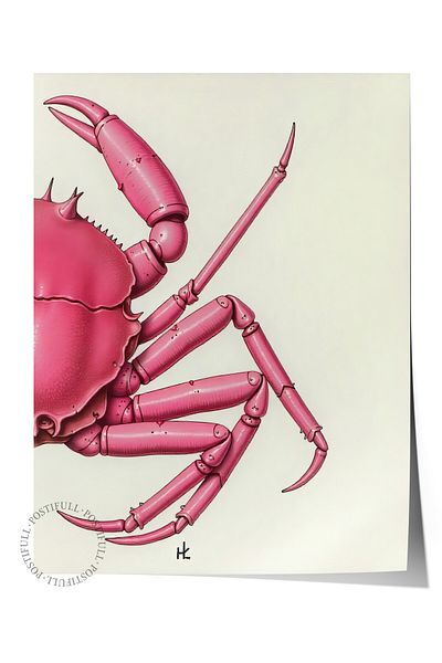 Postifull Frameless Wall Poster, Pink Crab, Illustration, Pink Color Poster, 2025 Summer Selection, No:109721