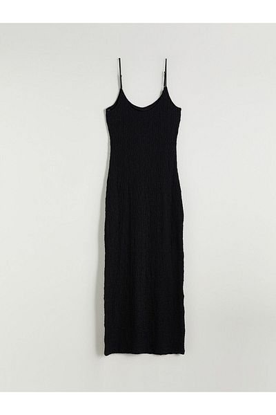 LC Waikiki Xside Black U-Neck Textured Bodycon Dress