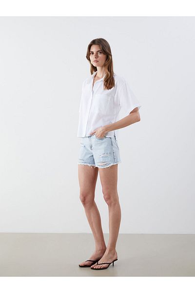 LC Waikiki Lcw Crop Linen Blend Women's Shirt Fast Fashion