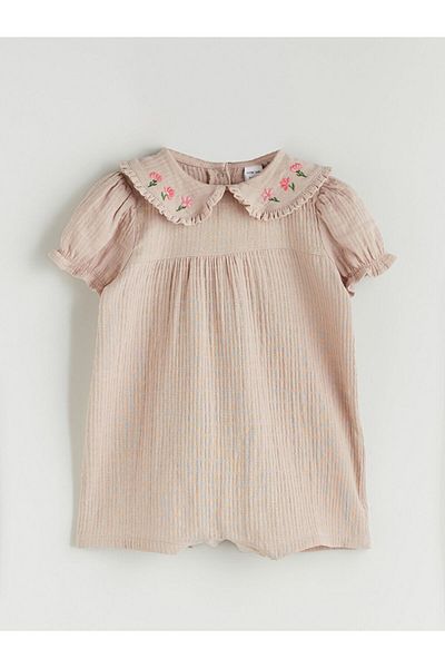 LC Waikiki Beige Baby Collar Baby Girl Muslin Jumpsuit