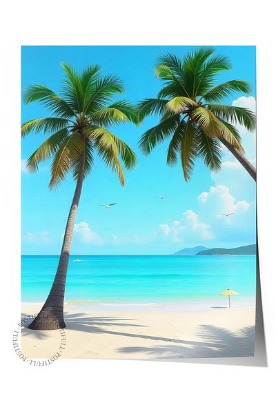 Postifull Frameless Wall Poster, Palm Trees, Illustration, Maximalist, Blue Color Poster, 2025 Summer Choose