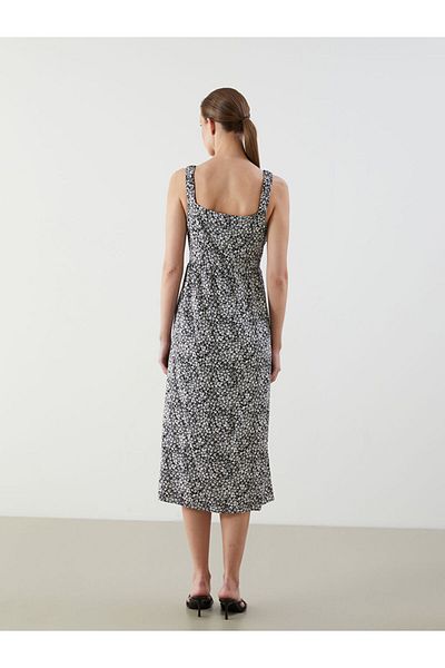 LC Waikiki Black Square Neck Floral Dress
