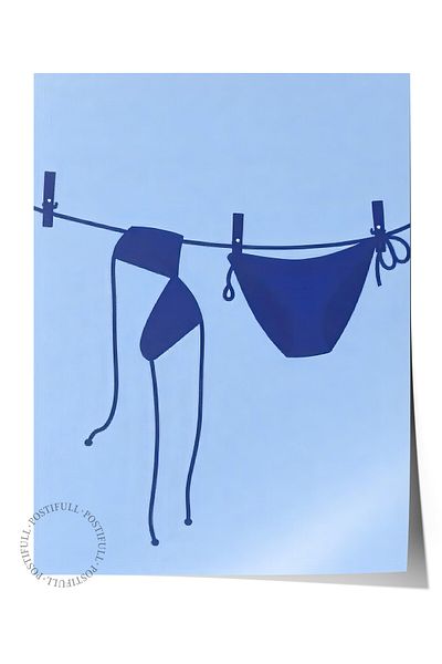 Postifull Frameless Wall Poster, Bikinis, Illustration, Blue Color Poster, Summer Selection 2025, No:109734