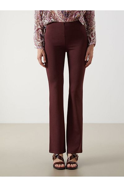 LC Waikiki Burgundy Women's Leggings Pants with Elastic Waist