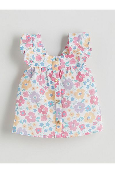 LC Waikiki Square Neck Floral Baby Girl Blouse and Shorts 2-Piece