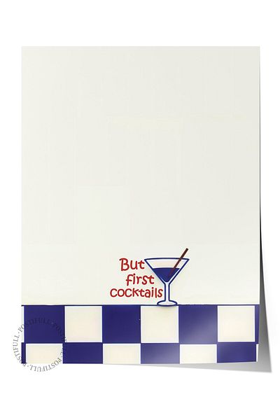 Postifull Frameless Wall Poster, Cocktails First, Illustration, Blue Color Poster, 2025 Summer Selection, No:1097