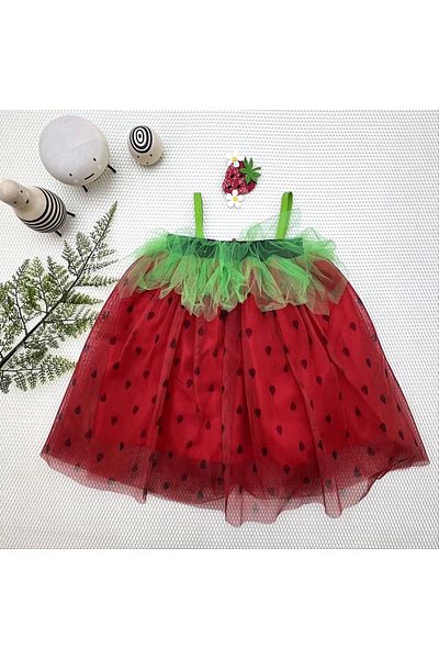 ALFA AKSESUAR 03 2-3-4 Years Old Strawberry Costume Girl Kids Dress Red
