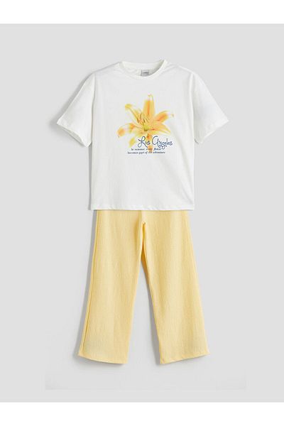 LC Waikiki Crew Neck Los Angeles Printed Girl's T-Shirt and Pants