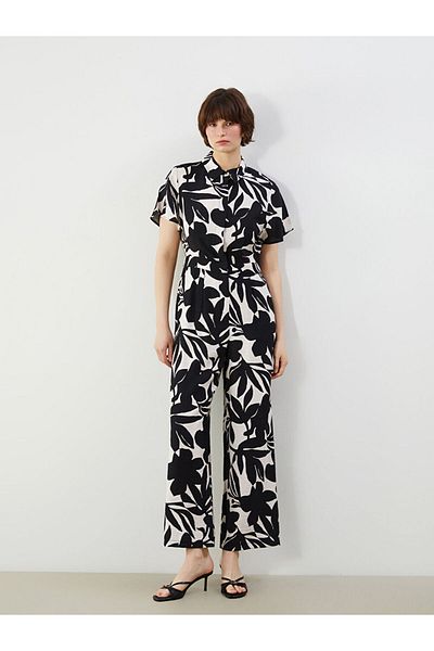 LC Waikiki Shirt Collar Floral Women's Jumpsuit