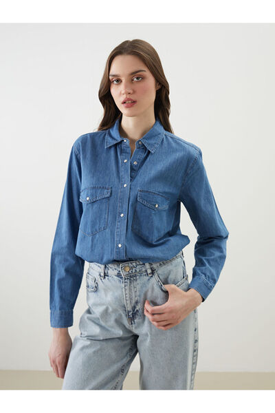 LC Waikiki Cămașă din denim Indigo Loose Fit pentru femei
